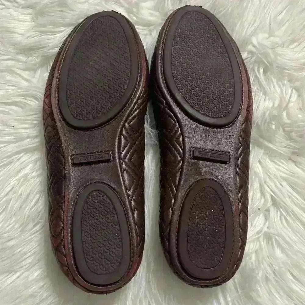 Tory Burch Women's Quilted Minnie Flats, Port, Red, Purple, 7.5M